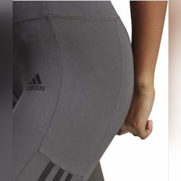 ADIDAS Women's High Rise 3-stripe 7/8 Cotton Tights HM2603 Grey Leggings Size S - Picture 13 of 13